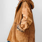 1980s Daniel Hechter Tan Suede and Faux Fur Leopard Print Hooded Jacket - Sz. M/L