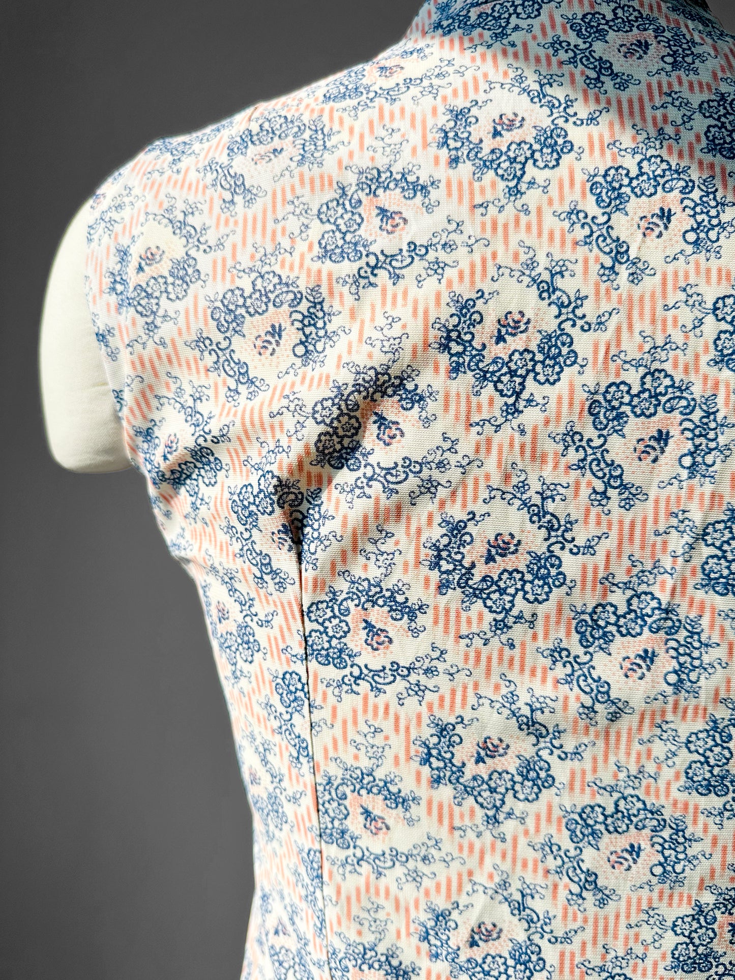 1960s Zip Front Floral Patterned Fitted Top - Sz. XS