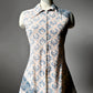 1960s Zip Front Floral Patterned Fitted Top - Sz. XS