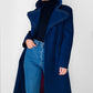 1960s - 1970s Blue Contrast Stitched Wide Lapel Midi-Length Coat