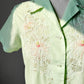 1960s - 1970s Mint Green Embroidered Short Sleeve Collared Shirt - Sz. Sm