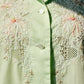 1960s - 1970s Mint Green Embroidered Short Sleeve Collared Shirt - Sz. Sm