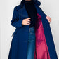 1960s - 1970s Blue Contrast Stitched Wide Lapel Midi-Length Coat