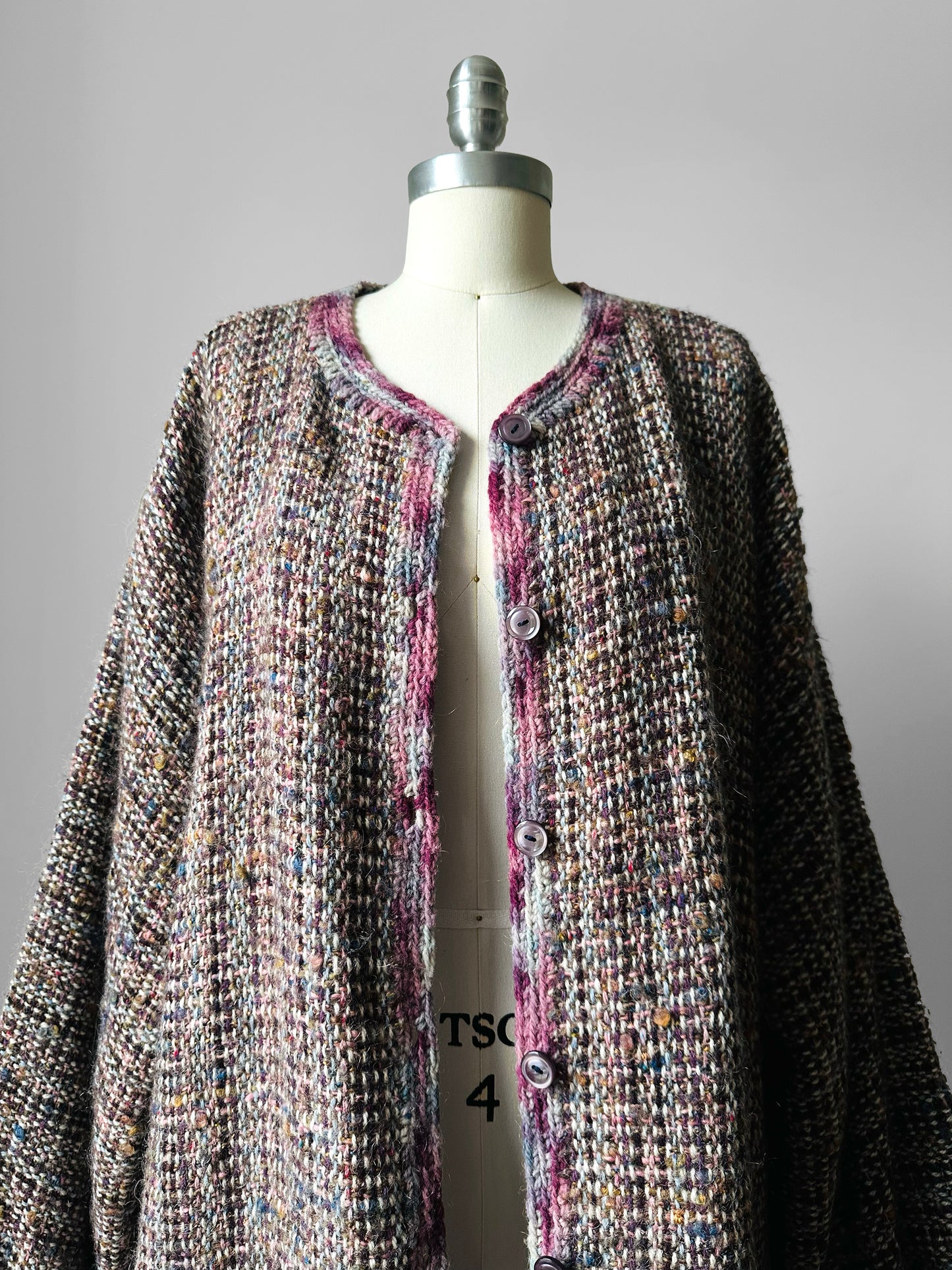 1980s Handknit Mixed Yarn Wool Oversized Cardigan - Sz. O/S