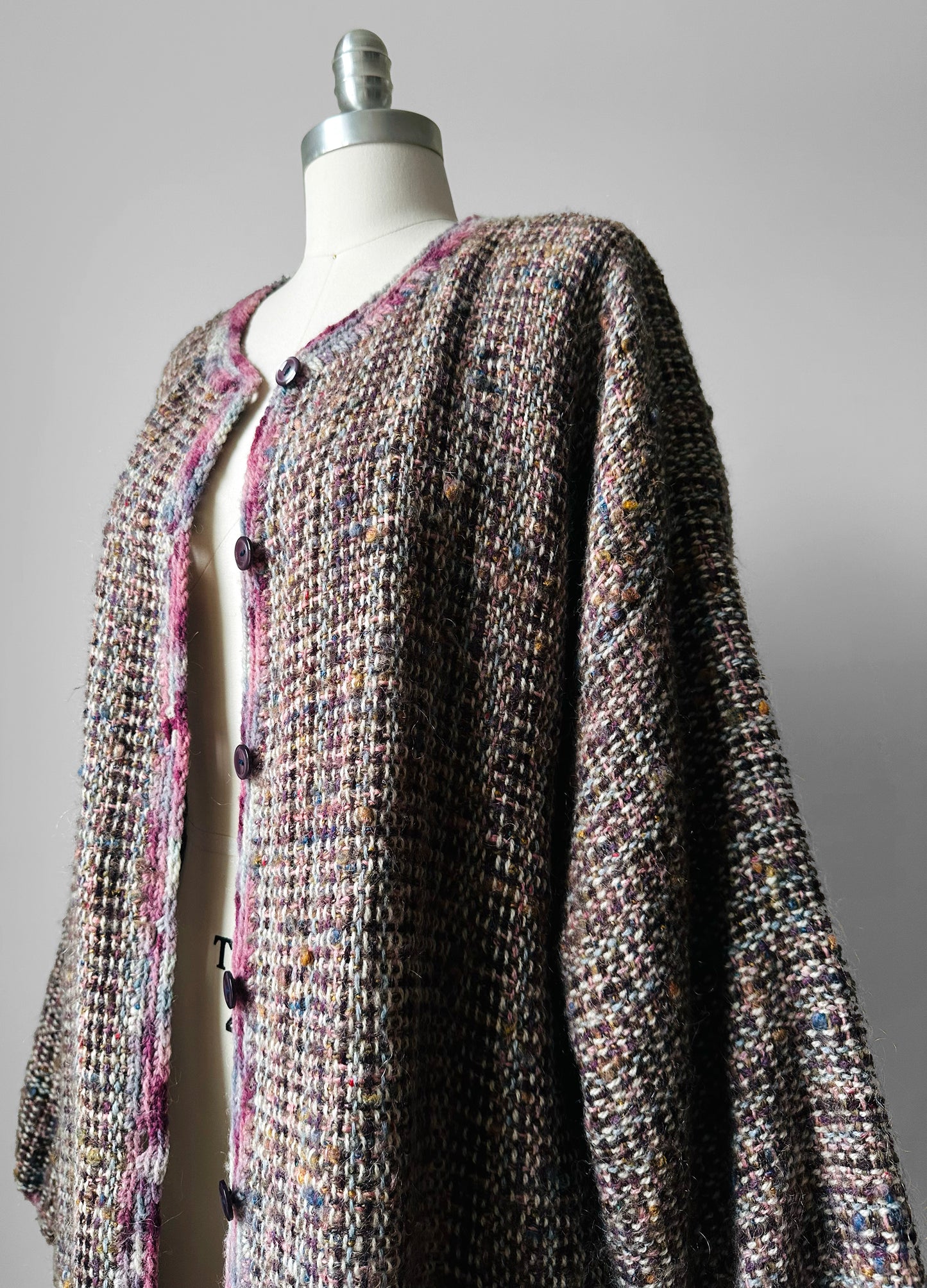 1980s Handknit Mixed Yarn Wool Oversized Cardigan - Sz. O/S
