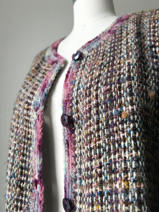 1980s Handknit Mixed Yarn Wool Oversized Cardigan - Sz. O/S
