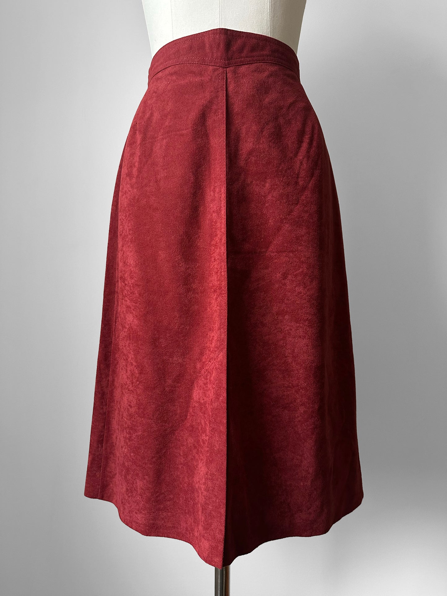 1970s Rust Red A-line Split Front Micro Suede Skirt - Sz. Sm