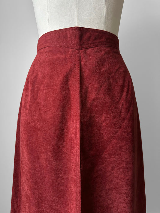 1970s Rust Red A-line Split Front Micro Suede Skirt - Sz. Sm
