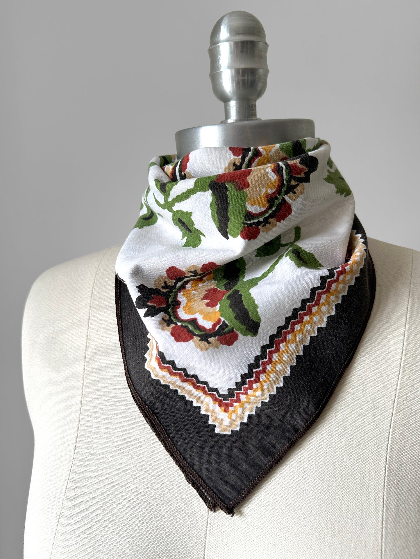 1970s Off White Cotton Autumn Floral Kerchief