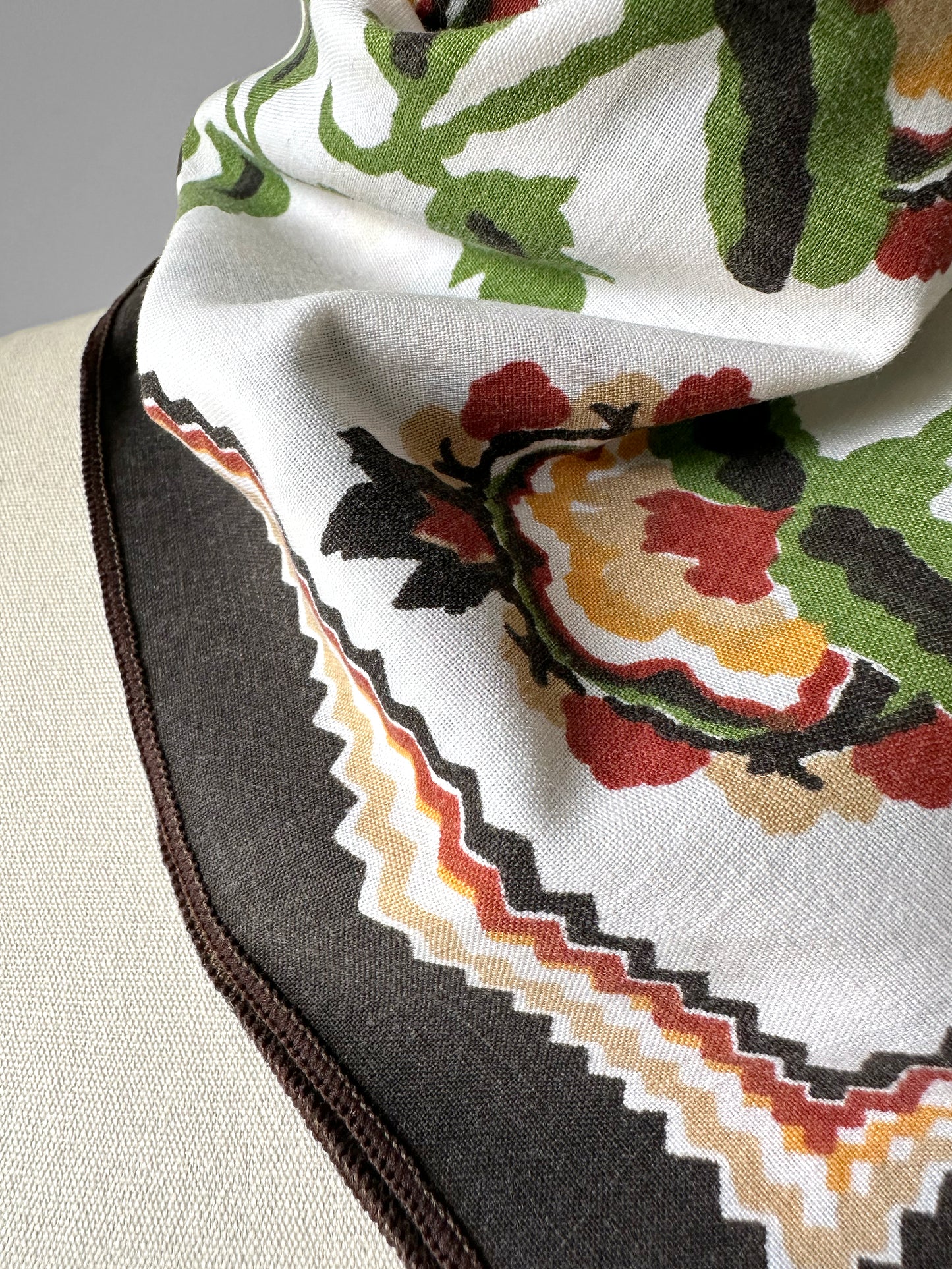 1970s Off White Cotton Autumn Floral Kerchief