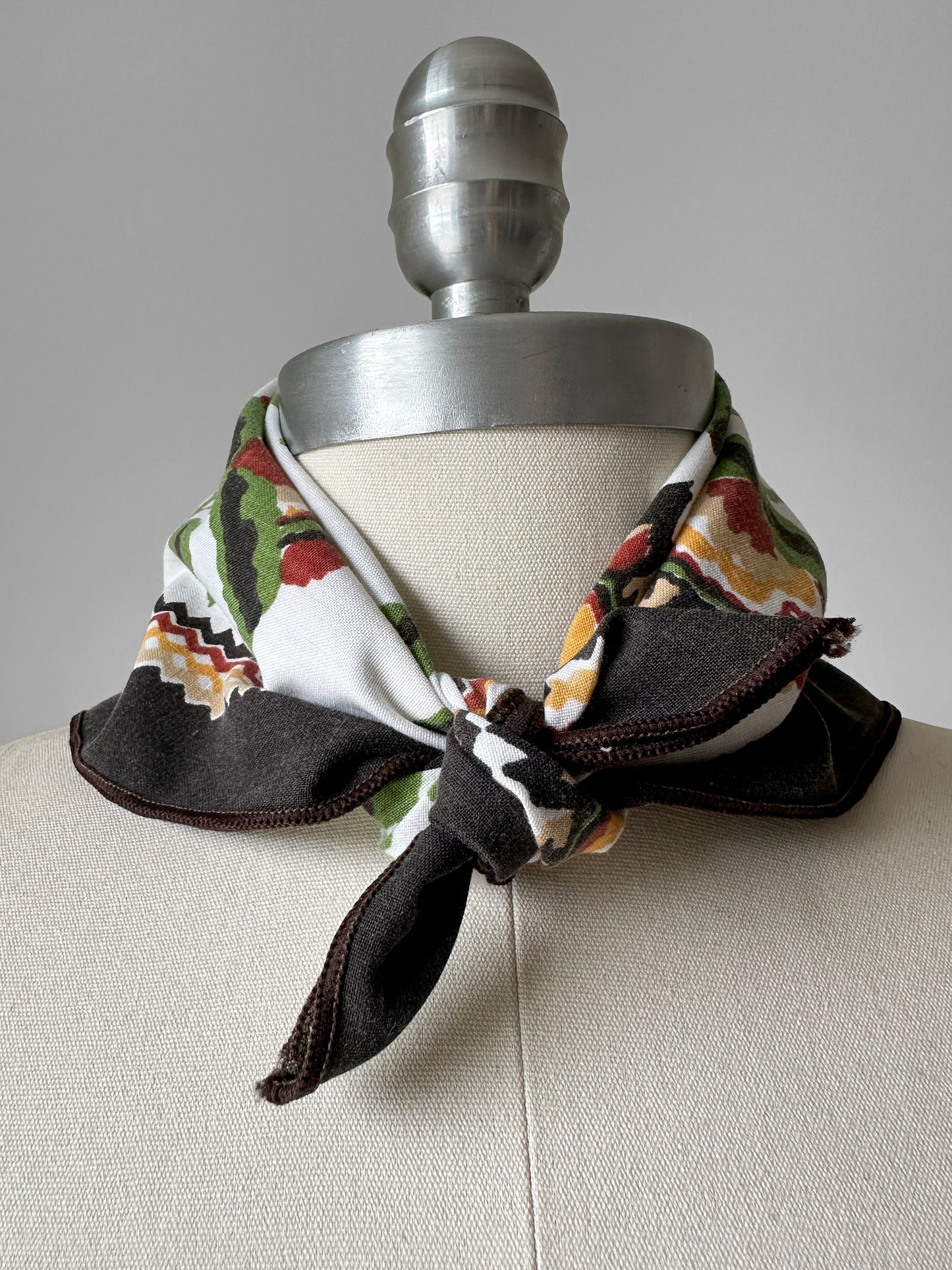 1970s Off White Cotton Autumn Floral Kerchief