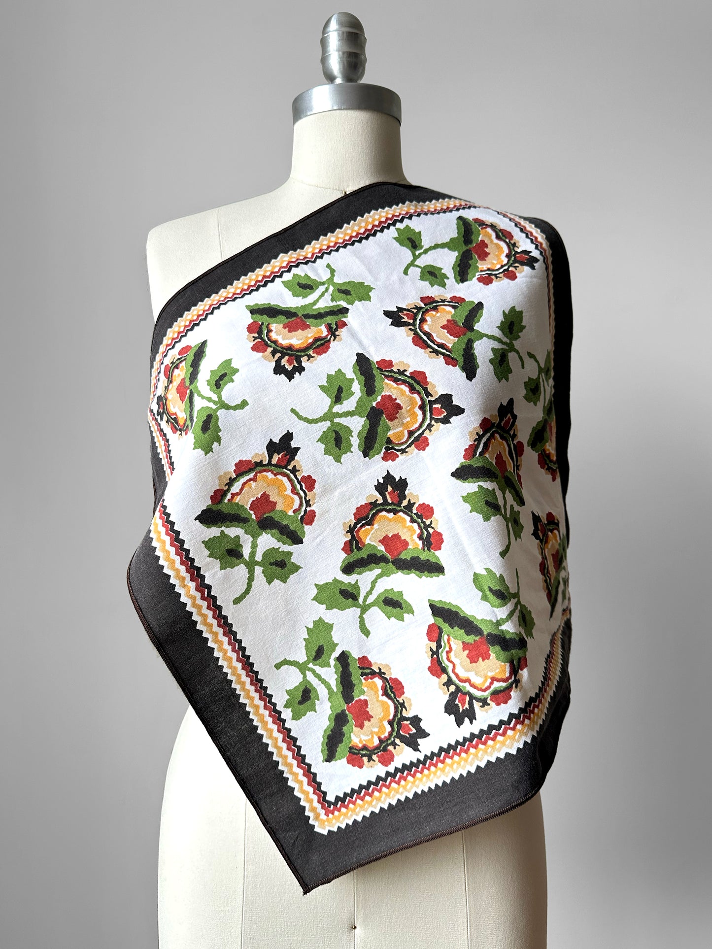 1970s Off White Cotton Autumn Floral Kerchief