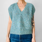 Vintage 1980s Open Sleeve Soft Blue Green Sleeveless V-Neck Sweater - Sz. S/M