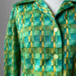 1960s - 1970s Apple Green Window Pane Patterned Button Up Shirt  - Sz. Sm