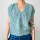 Vintage 1980s Open Sleeve Soft Blue Green Sleeveless V-Neck Sweater - Sz. S/M