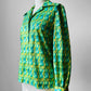 1960s - 1970s Apple Green Window Pane Patterned Button Up Shirt  - Sz. Sm
