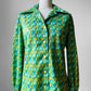 1960s - 1970s Apple Green Window Pane Patterned Button Up Shirt  - Sz. Sm