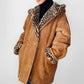 1980s Daniel Hechter Tan Suede and Faux Fur Leopard Print Hooded Jacket - Sz. M/L