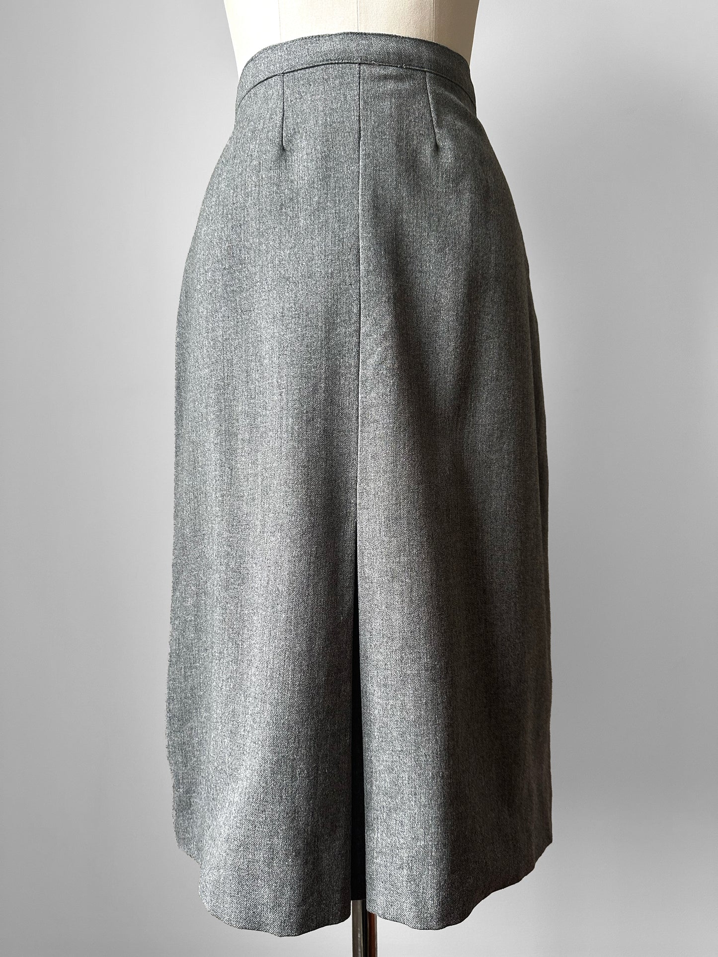 1960s Grey A-line Split Front Wool Skirt - Sz. Sm