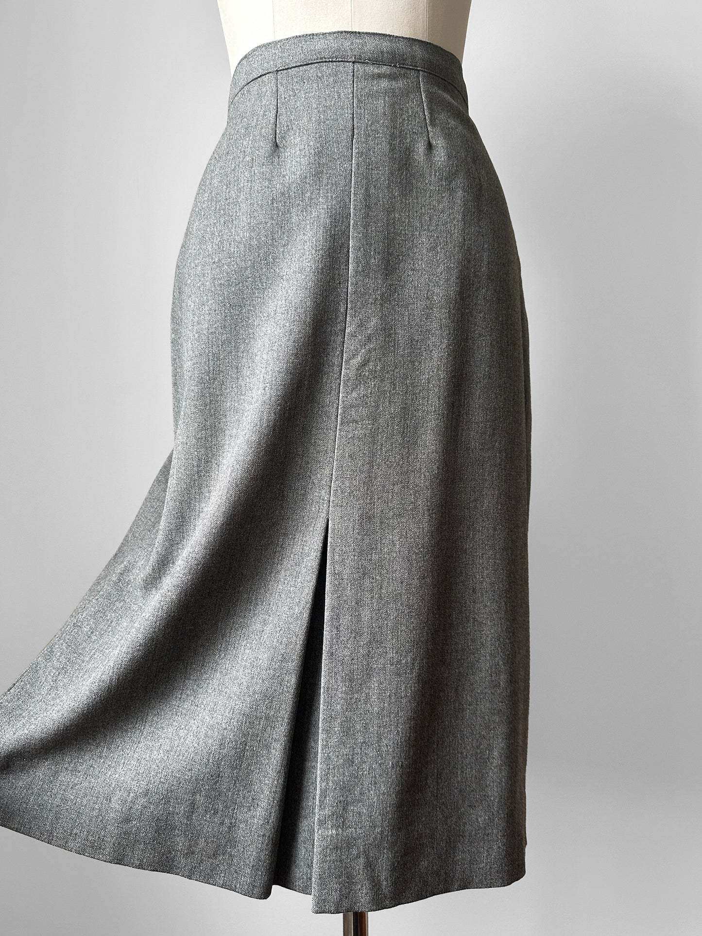 1960s Grey A-line Split Front Wool Skirt - Sz. Sm