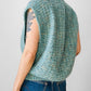 Vintage 1980s Open Sleeve Soft Blue Green Sleeveless V-Neck Sweater - Sz. S/M