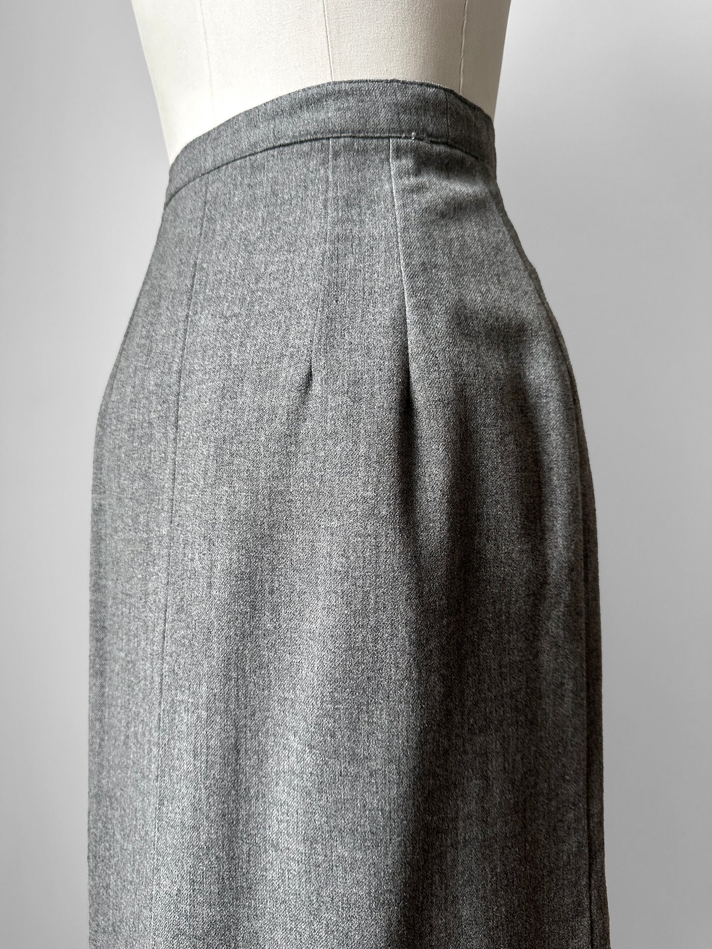 1960s Grey A-line Split Front Wool Skirt - Sz. Sm