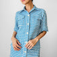 Vintage 1960s Sky Blue and White Houndstooth Print Short Sleeve Button Up Collared Shirt - Sz. S