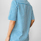 Vintage 1960s Sky Blue and White Houndstooth Print Short Sleeve Button Up Collared Shirt - Sz. S