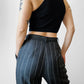 1980s Charcoal Pinstripe Pleated High-Waisted Tapered Leg Wool Trousers - Waist 27.5