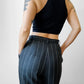 1980s Charcoal Pinstripe Pleated High-Waisted Tapered Leg Wool Trousers - Waist 27.5