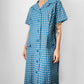 Vintage 1950s - 1960s Blue and Grey Gingham Handmade Button Front Cotton Shift Dress - Sz. M