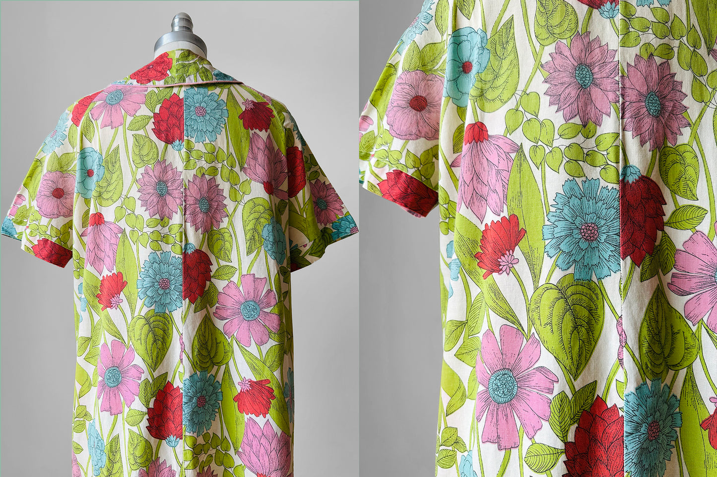 1950s - 1960s Floral Button Front House Dress - Sz. S/M
