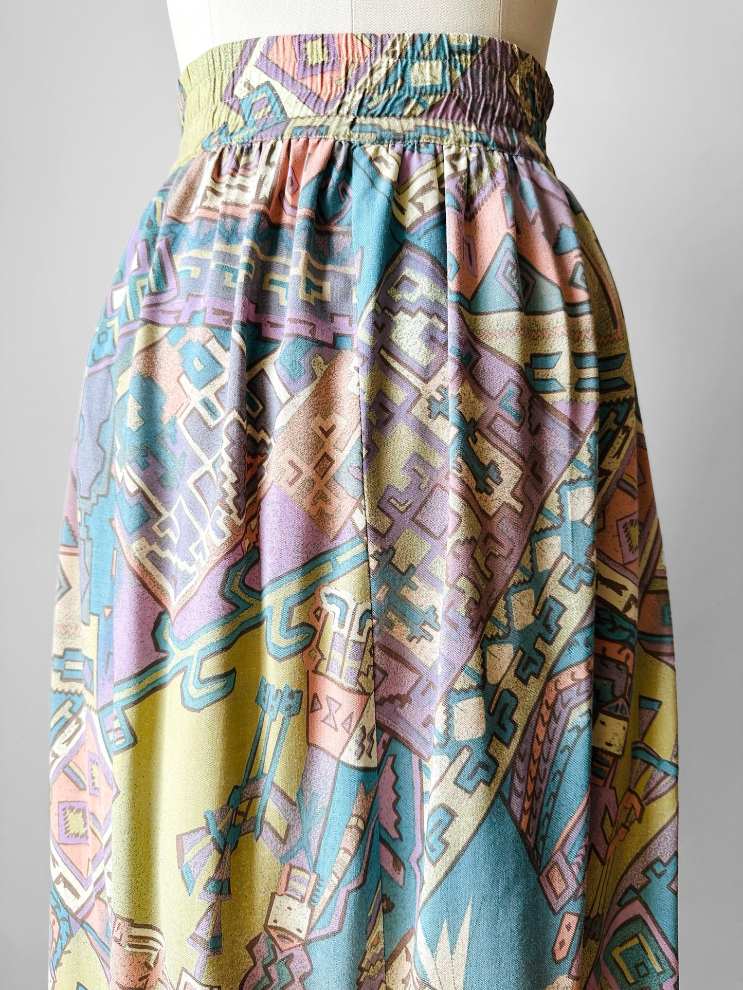1980s Multi Tonal Pastel Patterned Skirt - Sz. L/XL