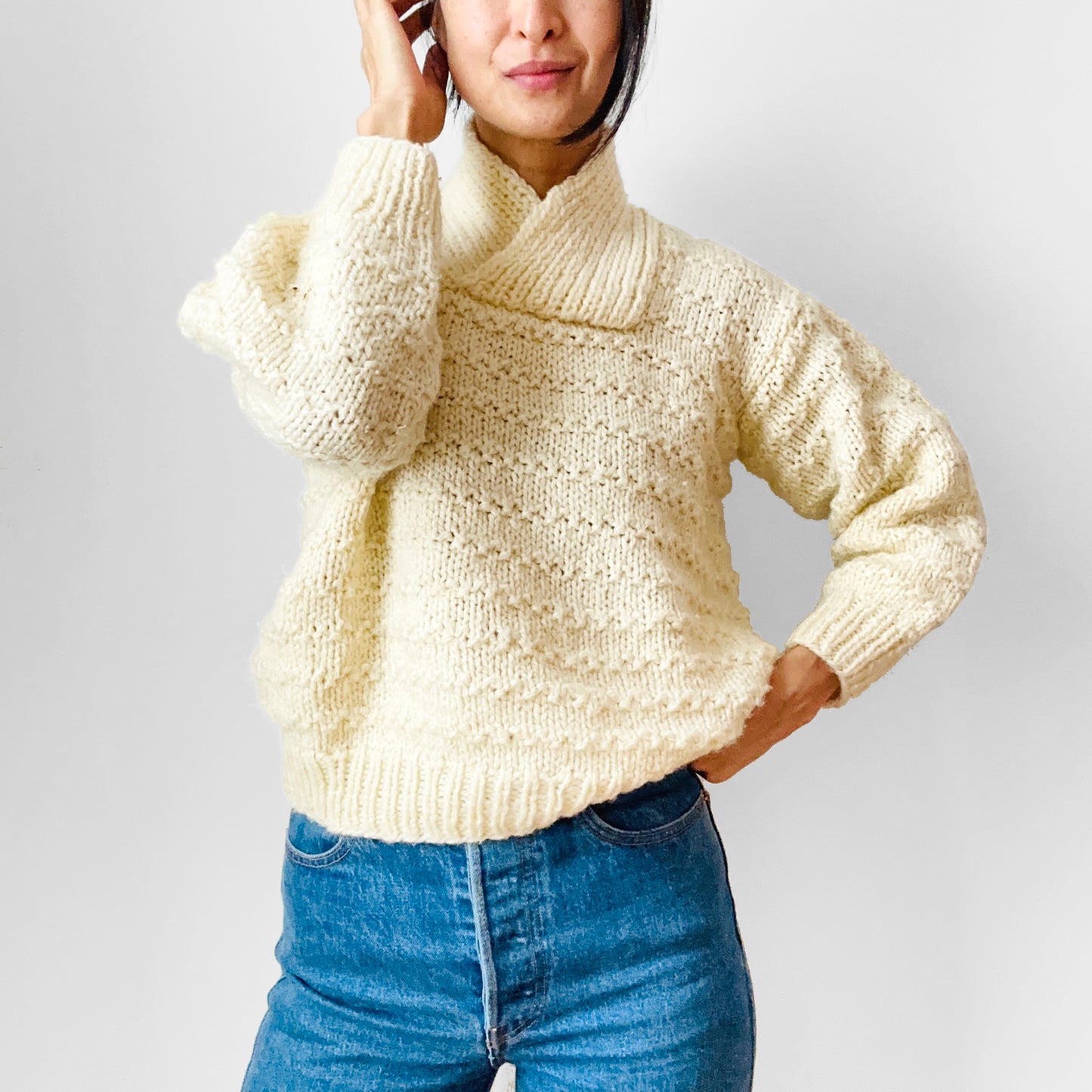 Creamy Soft Crop Waisted Hand-Knit Sweater - Sz. XS