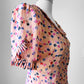1990s - 2000s Blush Peach Pink Patterned Pleated Trim Dress - Sz. XXS/XS