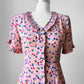 1990s - 2000s Blush Peach Pink Patterned Pleated Trim Dress - Sz. XXS/XS