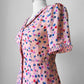 1990s - 2000s Blush Peach Pink Patterned Pleated Trim Dress - Sz. XXS/XS