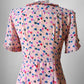 1990s - 2000s Blush Peach Pink Patterned Pleated Trim Dress - Sz. XXS/XS
