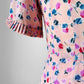 1990s - 2000s Blush Peach Pink Patterned Pleated Trim Dress - Sz. XXS/XS