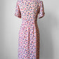 1990s - 2000s Blush Peach Pink Patterned Pleated Trim Dress - Sz. XXS/XS