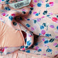 1990s - 2000s Blush Peach Pink Patterned Pleated Trim Dress - Sz. XXS/XS