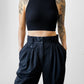 1980s Black Pleated High-Waisted Tapered Leg Cotton Blend Trousers - Waist 28.5