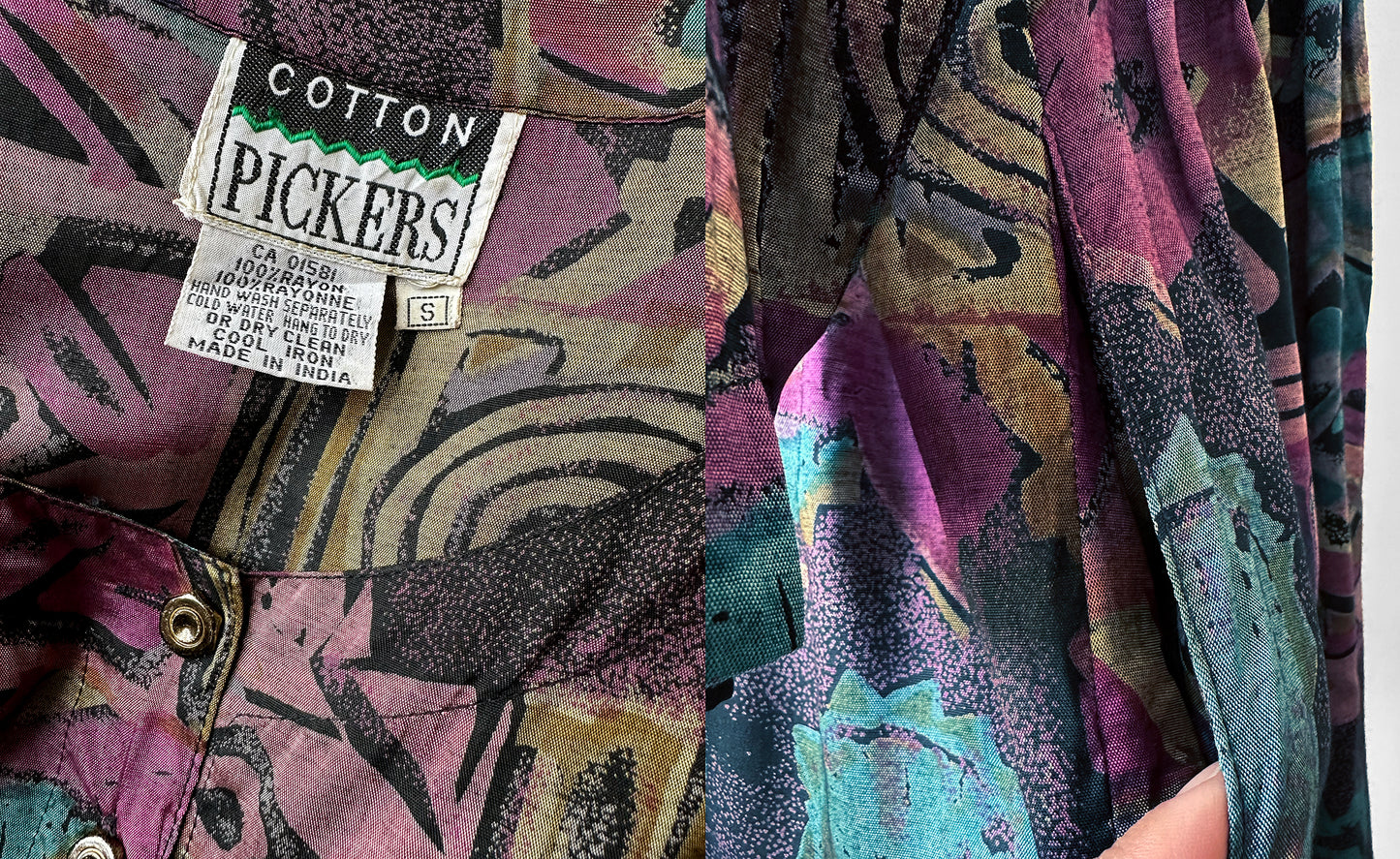 1980s Patterned Button Front Tunic Dress- Sz. Sm