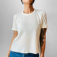 Cream Ribbed Crew Neck Short Sleeve Knit Top- Sz. S/M