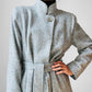 1970s - 1980s Slate Grey Mandarin Collar Wool Tweed Belted Coat - Sz. Sm