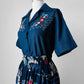 1960s Navy Blue Guazey Cotton Floral Embroidered Shirt - Sz. S/M