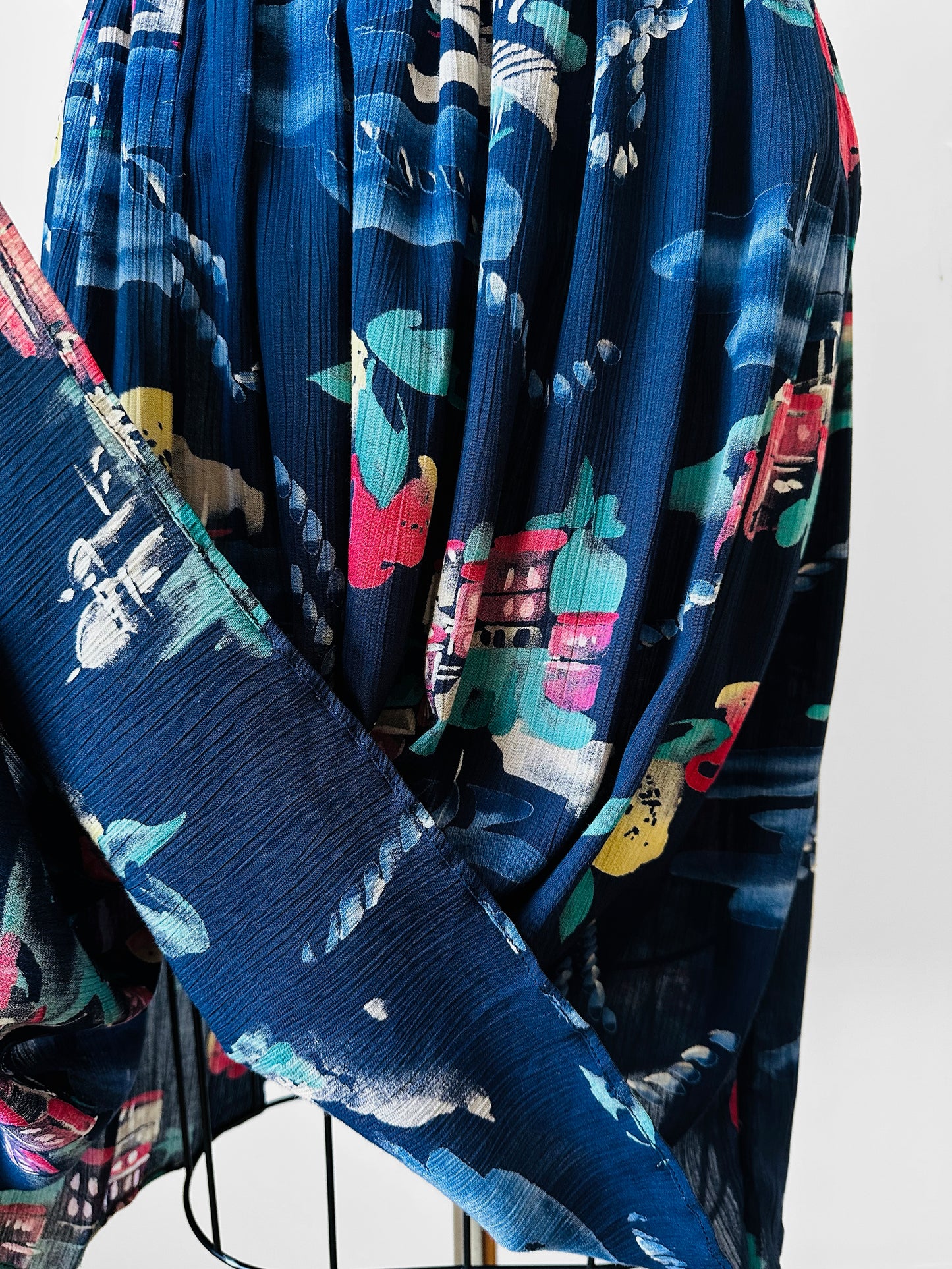 1980s - 1990s Navy Blue Vacation Patterned Skirt - Sz. M/L