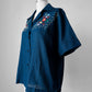1960s Navy Blue Guazey Cotton Floral Embroidered Shirt - Sz. S/M