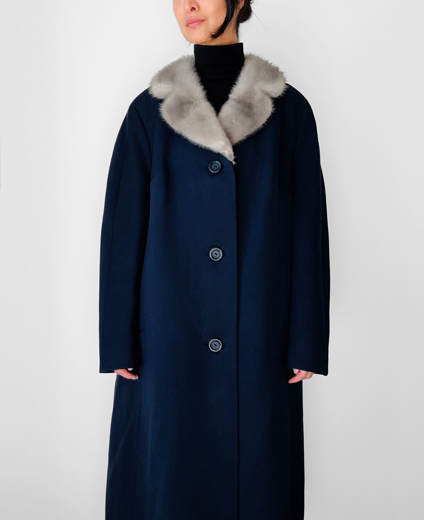 1950s - 1960s Navy Blue Fur Collared Overcoat