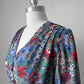 1960s Blue Red Floral Button Front Cotton Dress - Sz. Sm